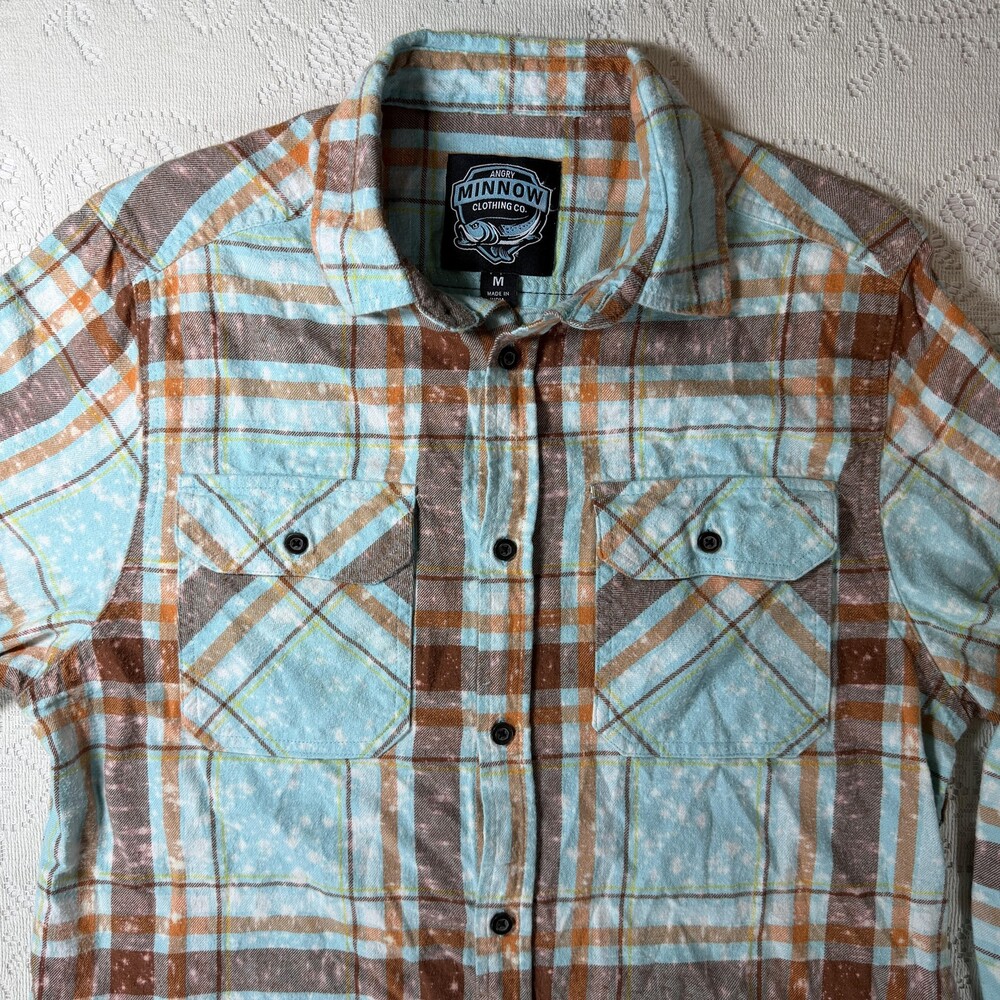 Angry Minnow Vintage Flannel Shirt Womens Medium Blue Plaid Wild Child Gypsy - Picture 5 of 13